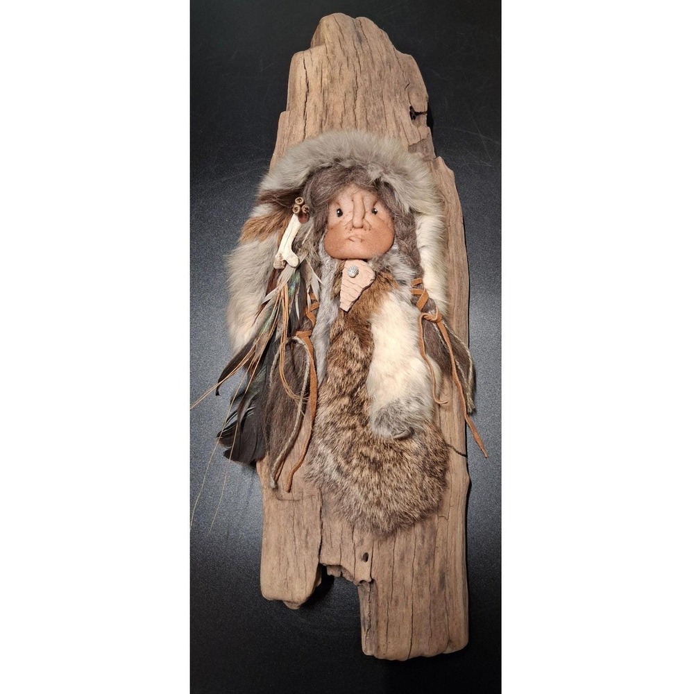 Carol Wilson Spirit Soft Sculpture Driftwood Wall Art Rabbit Fur Feathers SW